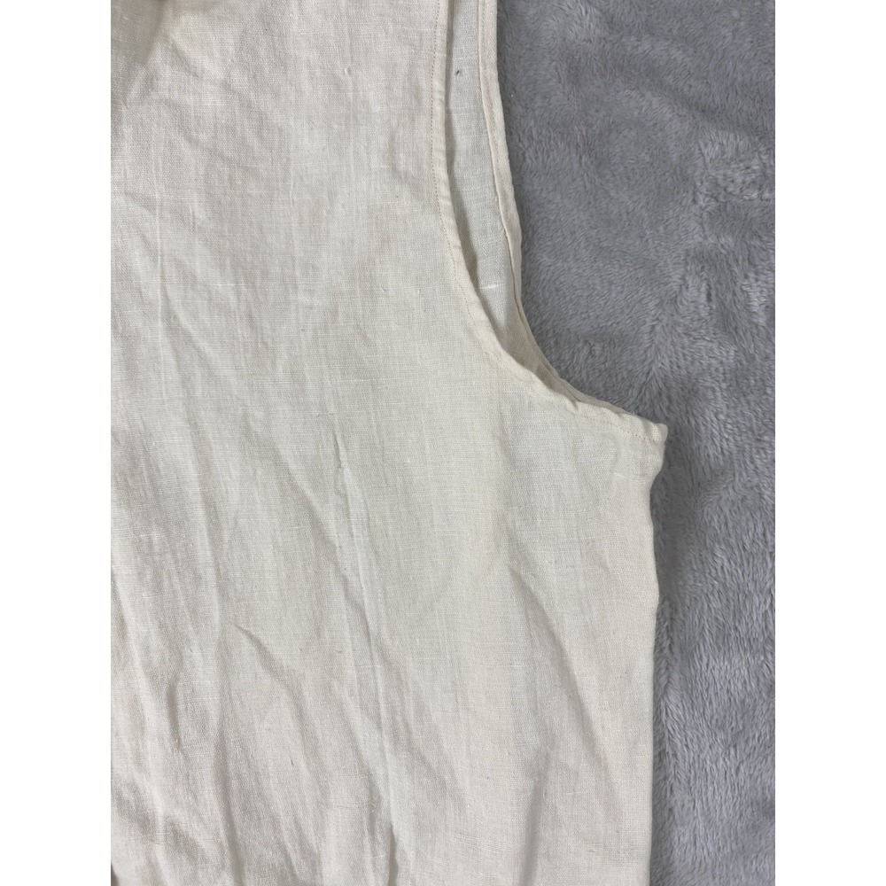 Vintage Sleeveless Shirt Womens XL Linen Blend Mix Chix 90s Y2K Collared Button - Picture 2 of 9
